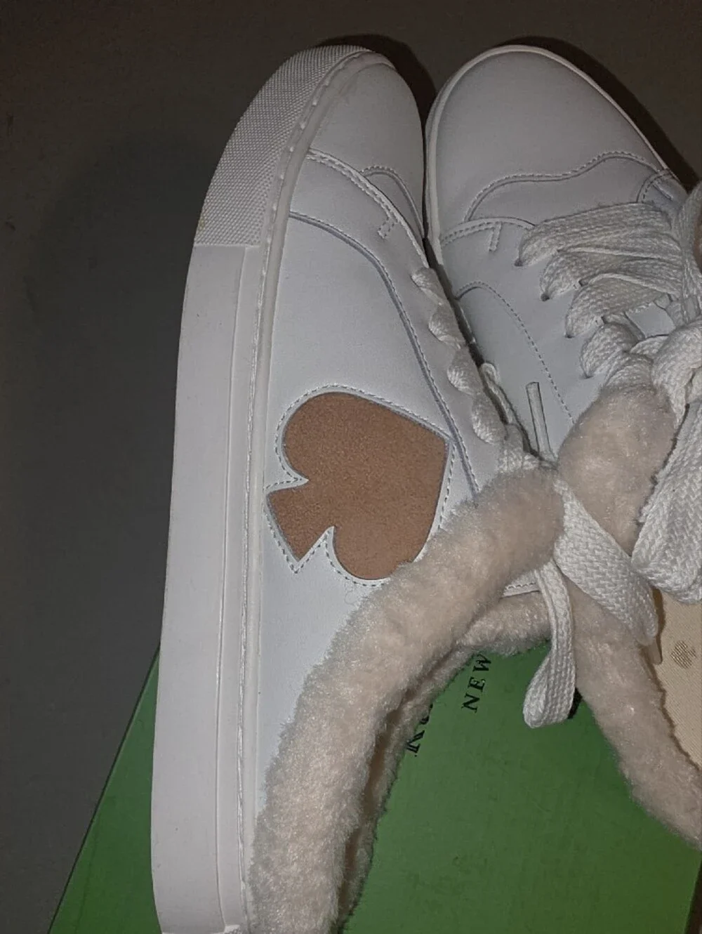 Kate Spade White Leather Sneakers with Tan Heart Detail